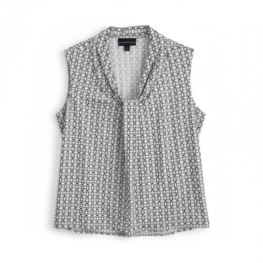 Dana Buchman XL Black White Geometric Draped V-Neck Sleeveless Blouse Shell